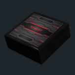 Boîte À Souvenirs Design géométrique en métal noir et rouge<br><div class="desc">Image d'un noir métallique aux accents rouges,  design moderne masculin. monogramme facultatif.</div>
