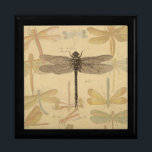 Boîte À Souvenirs Dragonfly Vintage Antique Classic Nature<br><div class="desc">Vintage Dragonfly Image antique d'une libellule - Cette petite libellule douce est une image antique d'une belle libellule,  dessinée en noir et blanc,  avec un arrière - plan de libellules colorés doux contre du papier ancien.</div>