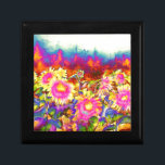 Boîte À Souvenirs Elégant boho retro aquarelle de tournesol champs<br><div class="desc">Elégant boho retro aquarelle de tournesol champs</div>