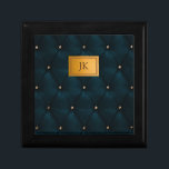 Boîte À Souvenirs Élégant Cuir Vert, Diamants, Monogramme<br><div class="desc">Diamants élégants et votre monogramme.</div>