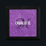 Boîte À Souvenirs Élégant nom de monogramme de parties scintillant v<br><div class="desc">Élégante boîte cadeau monogramme de parties scintillant violet. Personnalisez avec votre nom et votre initiale.</div>