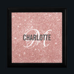 Boîte À Souvenirs Élégant rose or parties scintillant nom monogramme<br><div class="desc">Élégante boîte cadeau de parties scintillant en or rose monogramme nom. Personnalisez avec votre nom et votre initiale.</div>