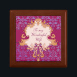 Boîte À Souvenirs Elephant damask "custom" boîte cadeau rouge/or<br><div class="desc">Jolie boîte cadeau style damassé chic. Conçu avec un peu de torsion, d'éléphants subtils qui est associé à la chance, la fortune, la protection et est une bénédiction sur tous les nouveaux débuts. Parfait pour présenter un cadeau spécial supplémentaire pour votre femme. La boîte de cadeaux dit : "À ma...</div>