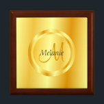 Boîte À Souvenirs Faux Gold Moderne Monogramme Élégant Modèle<br><div class="desc">Faux Gold Moderne Monogramme Élégant Modèle Bijoux en bois Garde-cadeau en saké Golden Oak.</div>