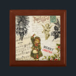 Boîte À Souvenirs Festive Vintage Victorian Christmas Girl et Holly<br><div class="desc">Noël de l'ère victorienne : Père Noël avec arbre et jouets de Noël, Rendeer, arbre de Noël, Noël typographique Salutation et Joyeux Noël, angel cherubs, branche de chêne, lièvre blanc dans le bois, fleur rose de Noël, fille avec saint, notes de musique, vieux feuilleton manuscrit, vieux timbre et carte postale,...</div>