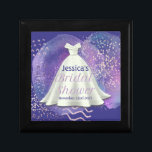 Boîte À Souvenirs Fête des mariées Mariage Gown violet & Rose Gold G<br><div class="desc">Fête des mariées Mariage Gown Purple Aquarelle et Rose or Parties scintillant Accents - Personnalisé avec le nom de la mariée à être et la date de son événement.</div>