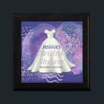 Boîte À Souvenirs Fête des mariées Mariage Gown violet & Rose Gold G<br><div class="desc">Fête des mariées Mariage Gown Purple Aquarelle et Rose or Parties scintillant Accents - Personnalisé avec le nom de la mariée à être et la date de son événement.</div>