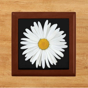 Boîte À Souvenirs Fleur marguerite blanche sur Floral noir