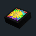 Boîte À Souvenirs Fleurs à visage joyeux<br><div class="desc">Fleur adorable et mignonne de visage heureux jaune reposant sur un lit de fleurs aux couleurs néons vives. Coloré et gai.</div>