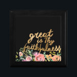 Boîte À Souvenirs Foi florale - La graisse est ta fidélité<br><div class="desc">Floral Faith II par Studio W. "Great is Thy Faithfulness" réalisé dans un magnifique script or cursif à côté des fleurs d'aquarelle.</div>