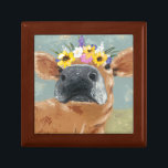 Boîte À Souvenirs Fun de ferme - Vache avec couronne de fleurs<br><div class="desc">Farm Fun II par Jade Reynolds. Comprend une vache brune portant une couronne de fleurs.</div>