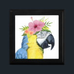 Boîte À Souvenirs Halo tropical - Perroquet<br><div class="desc">"Halo II tropical" de Grace Popp. Comprend un oiseau Macaw portant une fleur d'hibiscus.</div>