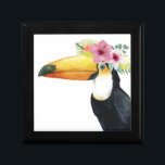 Boîte À Souvenirs Halo tropical - Toucan<br><div class="desc">Tropical Halo III" par Grace Popp. Comprend un oiseau toucan portant des fleurs.</div>
