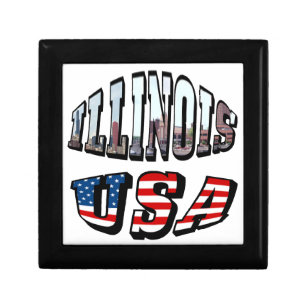 Boîte À Souvenirs Illinois Picture and USA Flag Text