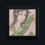 Boîte À Souvenirs Illustration d'art au crayon de portrait de fille<br><div class="desc">Conçu à partir de mon crayon illustration d'un beau portrait de fille dans sa robe magnifique décoré de feuilles de lierre autour d'elle. Veuillez consulter mon magasin pour connaître les articles correspondants.</div>