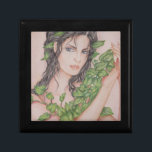 Boîte À Souvenirs Illustration d'art au crayon de portrait de fille<br><div class="desc">Conçu à partir de mon crayon illustration d'un beau portrait de fille dans sa robe magnifique décoré de feuilles de lierre autour d'elle. Veuillez consulter mon magasin pour connaître les articles correspondants.</div>