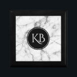 Boîte À Souvenirs Image du Monogramme personnalisé en marbre blanc e<br><div class="desc">Image élégante de blanc et gris de texture marbré avec cercle noir et monogramme personnalisable.</div>