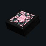 Boîte À Souvenirs Joli rose Floral Monogramme noir<br><div class="desc">Cette jolie boîte cadeau présente un arrière - plan à motifs floraux roses. Personnalisez avec le monogramme de votre choix.</div>