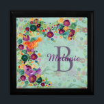 Boîte À Souvenirs Jolie aquarelle Oiseaux et fleurs Personnalisé<br><div class="desc">Une aquarelle colorée d'oiseaux presque camouflée dans un jardin de fleurs. Personnalisez avec le nom et l'initiale.</div>