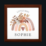 Boîte À Souvenirs Little Miss Arc-en-ciel personnalisé<br><div class="desc">Petite boîte cadeau boho arc-en-ciel personnalisé avec le nom de votre enfant. Aquarelle pêche terre cuite et brun.</div>