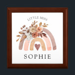 Boîte À Souvenirs Little Miss Arc-en-ciel personnalisé<br><div class="desc">Petite boîte cadeau boho arc-en-ciel personnalisé avec le nom de votre enfant. Aquarelle pêche terre cuite et brun.</div>