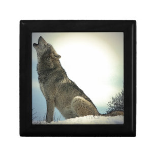Boîte À Souvenirs Loup hurlant dans la neige