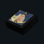 Boîte À Souvenirs Mariage vintage, Mariée mignonne et Groom sur une<br><div class="desc">Illustration vintage image de mariage d'amour et de romance montrant un mignon couple de bébé assis sur une lune de croissant dans le ciel nocturne avec des étoiles scintillantes. La mariée a un voile pur et un bouquet mariage fleuri et le marié a un chapeau haut.</div>