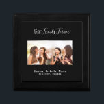Boîte À Souvenirs Meilleurs amis pour toujours noms de photo noir bl<br><div class="desc">Un cadeau pour votre(s) meilleur(s) ami(s) pour une fête d'anniversaire,  mariage ou Noël. Texte blanc : Best Friends Forever,  écrit avec un script de style à la main tendance. Personnalisez et utilisez vos propres photos et noms. Un arrière - plan noir chic.</div>