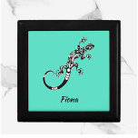 Boîte À Souvenirs Mer du Sud-Ouest Gecko vert et noir<br><div class="desc">Boite à bijoux en vert de mer,  noir et blanc - décorée d'un charmant gecko d'inspiration aztèque. Personnalisez avec votre nom de destinataire. Ajoutez un peu de flair à votre décor maison !</div>
