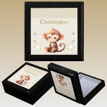 Boîte À Souvenirs Mignons singes étoiles ajouter nom brun keepsar<br><div class="desc">Garder boîte cadeau pour les enfants. Personnalisez avec un nom. Doté d'un mignon singe,  pois et étoiles aux couleurs marron et blanc.</div>