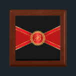 Boîte À Souvenirs Monogramme royal bleu élégant<br><div class="desc">Une bande géométrique rouge et or avec un élégant médaillon monogramme fait une belle boîte de garde. Ajoutez le monogramme désiré à la place de l'échantillon présenté dans le modèle de design pour un cadeau vraiment spécial adapté aux anniversaires,  Noël,  retraites,  anniversaires,  mariages et plus encore.</div>