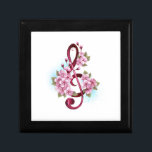 Boîte À Souvenirs Musical treble clef notes with sakura flowers<br><div class="desc">Pink treble clef with delicate,  detailed pink Japanese cherry blossoms against white background painted over with light blue paint Blooming pink sakura.</div>