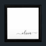 Boîte À Souvenirs Noir Blanc moderne Script Girl Monogramme Nom<br><div class="desc">Noir et blanc Simple script Monogramme Nom Bijoux Garde boîte. Cela fait le cadeau parfait de remise de diplômes,  anniversaire,  mariage,  douche nuptiale,  anniversaire,  baby shower ou bachelorette pour quelqu'un qui aime le luxe glam et les styles chic.</div>