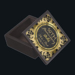 Boîte À Souvenirs Noir Damas sur l'or Arrière - plan-or Anniversaire<br><div class="desc">Simple et élégant damas noir sur arrière - plan or - 50ème anniversaire mariage or</div>