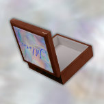 Boîte À Souvenirs Nom du monogramme en bleu sur Mère de Pearl |<br><div class="desc">Une belle boîte à bijoux en bois avec nom monogramme en bleu sur arrière - plan en nacre.</div>