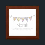 Boîte À Souvenirs Norah a customisé la boîte-cadeau de nom et de<br><div class="desc">Boîte-cadeau de souvenir personnalisée jolie par étamine. Perfectionnez pour présenter un cadeau spécial supplémentaire. La boîte-cadeau indique actuellement la lumière brillante de Norah A. Pour toujours gai et optimiste. Entreprenant avec un esprit aventureux, ou vous peut être personnalisent avec votre propre nom, parafent sur les mots centraux de signification de...</div>