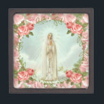 Boîte À Souvenirs Notre Madame des bijoux saints de roses de rose de<br><div class="desc">C'est une belle image vintage traditionnelle de notre Madame de Fatima,  notre Madame du chapelet avec les roses roses.</div>