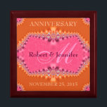 Boîte À Souvenirs Orange   Pink Mariage damassé Anniversaire boîte c<br><div class="desc">Dentelle d'art fractal unique et élégant en orange frais et rose doux damas dentelle design - Exquise et élégante coutume Mariage, Anniversaire ou fiançailles présent. Personnalisez avec des noms, date d'anniversaire et monogramme ou numéros - fait dans une merveilleuse boîte cadeau en bois pour garder des bijoux, des bijoux pour...</div>