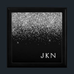 Boîte À Souvenirs Parties scintillant noire argent Monogramme Nom de<br><div class="desc">Parties scintillant à étincelle noire et argent Monogramme Nom Boîte à étincelle à bijoux. Cela fait le cadeau parfait de remise de diplômes,  anniversaire,  mariage,  douche nuptiale,  anniversaire,  baby shower ou bachelorette pour quelqu'un qui aime le luxe glam et les styles chic.</div>