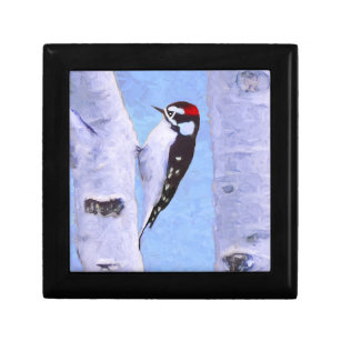 Boîte À Souvenirs Peinture Downy Woodpecker - Art original pour oise