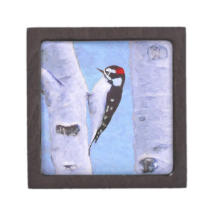 Boîte À Souvenirs Peinture Downy Woodpecker - Art original pour oise