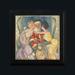 Boîte À Souvenirs Père Noël Kissing Vintage Christmas Card<br><div class="desc">Père Noël kiss est une illustration vintage de Noël basée sur une couverture de magazine de 1902. Cette image montre le Père Noël entrant par la fenêtre, avec un gros sac père Noël de jouets à la main. Il est rencontré par deux belles femmes victoriennes qui lui donnent un gros...</div>