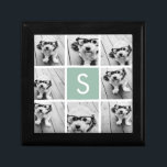 Boîte À Souvenirs Photo Collage personnalisé Monogramme Mention vert<br><div class="desc">Vous pouvez utiliser des photos Instagram pour cette conception. Utilisez 8 photos carrés pour créer un cadeau unique et personnel. Ou vous pouvez garder le chiot hipster et faire un gardien branché. Si vous avez besoin d'ajuster les images,  cliquez sur l'outil personnaliser pour apporter des modifications.</div>