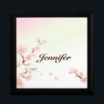 Boîte À Souvenirs Pink and White Cherry Blossom Nature Monogram<br><div class="desc">Pastel soft tones of pink and white cherry blossom nature design with customizable and optional monogram.</div>