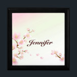 Boîte À Souvenirs Pink and White Cherry Blossom Nature Monogram<br><div class="desc">Pastel soft tones of pink and white cherry blossom nature design with customizable and optional monogram.</div>