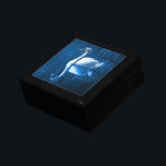 Boîte À Souvenirs Pretty white swan floating on blue lake<br><div class="desc">A lovely nature scene of a white swan swimming on a peaceful blue lake. The dark blue shadows contrasts nicely with the soft blue lighting on this peaceful swan.</div>