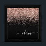 Boîte À Souvenirs Rose Gold Blush Pink Parties scintillant Script Mo<br><div class="desc">Noir et Rose Gold Blush Pink Sparkle Parties scintillant script Monogramme Nom Bijoux Garde boîte. Cela fait le cadeau parfait de remise de diplômes,  anniversaire,  mariage,  douche nuptiale,  anniversaire,  baby shower ou bachelorette pour quelqu'un qui aime le luxe glam et les styles chic.</div>