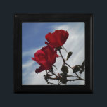 Boîte À Souvenirs Roses rouges contre un ciel bleu vif<br><div class="desc">Red Roses Against a Bright Blue Sky Photo de Sandy Closs,  prise au lac Arrowhead. "rose rouge""roses rouges""rose rose""roses roses""mariages""cadeau d'amour""fleur rouge""fleurs rouges""fleurs rouges" rouge bleu rose "cadeaux aux roses"</div>