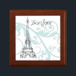 Boîte À Souvenirs Scrolls et Tour Eiffel - Bleu<br><div class="desc">Beau rouleaux et tourbillons bleus et une ligne noire de la Tour Eiffel. Le cadeau parfait !</div>