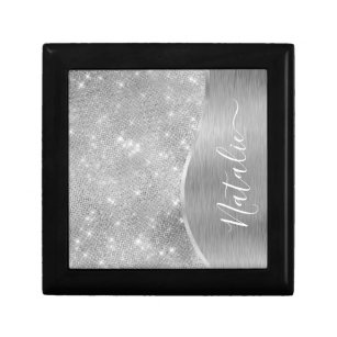 Boîte À Souvenirs Silver Glitter Glam Bling Personalized